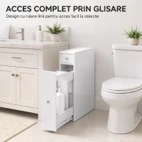 HOMCOM Dulap Baie Slim cu 2 Sertare și Compartiment Deschis, 16x48x58 cm, Alb(m-6)