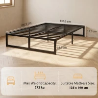 HOMCOM 4ft6 Double Bed Frame with Underbed Storage and Steel Slat Support, 32.5 cm Height, Noise-Free, Black(m-3)