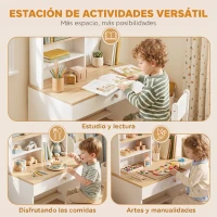 AIYAPLAY Escritorio Infantil con Estante 3 Compartimentos Abiertos y Cajón para Estudio Entrada 3-8 Años 80x50x100 cm Blanco(m-5)