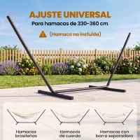 Outsunny Soporte para Hamaca de Metal Estructura para Hamaca Carga 120 kg para Jardín Terraza Patio 360x92x112 cm Negro(m-4)