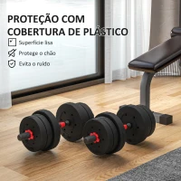 HOMCOM Conjunto de Halteres de 20 kg 2 em 1 com Barras de Conexão e Barra de Extensão Treinamento de Força e Levantamento de Pesos Preto(m-7)