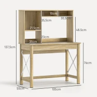HOMCOM Bureau avec rangement bureau bibliothèque en bois avec étagères et grand plateau pour petits espaces, aspect chêne(m-3)