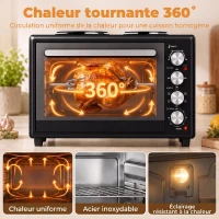 HOMCOM Mini-Four avec 2 Plaques de Cuisson et Broche Rotative 46L 2850 W, Four à Convection Multifonction, Minuterie, Noir(m-6)
