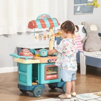 HOMCOM 50 Pcs Kids Kitchen Play set Fast Food Trolley Cart Pretend Playset Toys with Play Food Cashier Register Accessories Gift for Boys Girls Age 3-6(m-2)