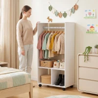 HOMCOM Armoire penderie étagère 2 niches 4 roulettes pivotantes dim. 60L x 40l x 128H cm Blanc(m-10)