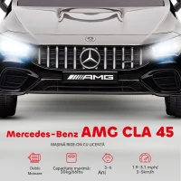 AIYAPLAY Mașină electrică pentru copii Mercedes-benz AMG CLA 45, telecomandă, viteză reglabilă (3-5 km/h), far LED muzică, negru(m-6)