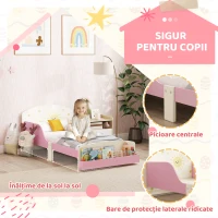 AIYAPLAY Pat pentru copii 3-8 ani, jos, din lemn, cu spațiu de depozitare și laterale de protecție, 150x77x60 cm, roz(m-4)