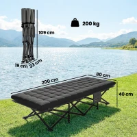 Outsunny Feldbett faltbar Campingbett mit Tragetasche Campingliege bis 200 kg Indoor, Outdoor, 200 x 80 x 40 cm Schwarz(m-3)