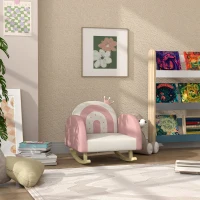 AIYAPLAY Kindersessel Schaukelstuhl, Kronen-Dekoration, Regenbogenmuster, Samt, Holz, 50x47x49 cm, Rosa(m-10)