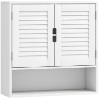 HOMCOM Armario mural de baño con puerta de lamas, estante ajustable y compartimento abierto, 60x20x60cm, blanco(m-1)