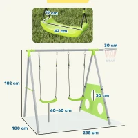 AIYAPLAY Gioco per Bambini 3 in 1 con Altalena da Giardino, Canestro e Porta da Calcio, 238x180x182 cm,, Verde e Grigio(m-3)