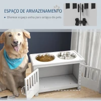 PawHut Comedouro Elevado para Cães com 2 Tigelas em Aço Inoxidável 2x2 L, Arrumação 37 L e 2 Portas com Trincos, Branco(m-5)