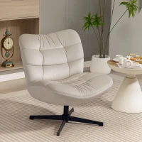 HOMCOM Fauteuil de salon pivotant, chaise rembourrée en chenille sans accoudoirs, assise et dossier larges, 70x80x82cm, crème(m-2)