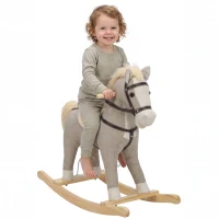 AIYAPLAY Cheval à bascule pour enfants, jouet à bascule bébé en tissu effet lin avec effets sonores et poignées de sécurité, gris(m-16)