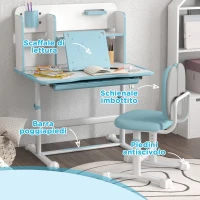 AIYAPLAY Set Scrivania e Sedia per Bambini Regolabili, Banco Scuola con Piano Inclinabile, Cassetto, Scaffale, Blu(m-6)