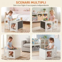 AIYAPLAY Set Tavolo e Sedia per Bambini 3-6 Anni in Legno con Piano Reversibile, Angoli Arrotondati, Bianco(m-7)