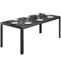 Outsunny Gartentisch Kunststoff 190 x 84,5 x 72 cm UV- & Wetterfest Balkontisch mit Holzoptik, Holzstrukur, rutschfest Buffettisch für 6 Personen Outdoor Esstisch für Garten, Balkon Schwarz(m-11)