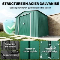 Outsunny Abri de Jardin 2,42 m² - Remise pour Outils avec kit de fondation - cabanon Porte verrouillable - dim. 213L x 130l x 185H cm - tôle d'acier Vert(m-4)