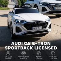 AIYAPLAY Audi Q8 etron Sportback Licensed Ride on Car with Remote Control, Four-Wheel Suspension, Soft Start for Ages 3-4, White(m-4)