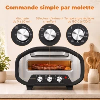 HOMCOM Four à Pizza Électrique d'Intérieur 2200 W jusqu'à 430°C, Pierre en Céramique Ø30,5 cm, Minuteur 60 min, Noir(m-5)