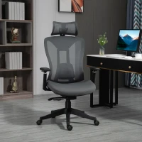 Vinsetto Silla de Escritorio de Malla con Reposacabezas Ajustable Soporte Lumbar y Reposabrazos 3D 70x66x128 cm Gris(m-2)