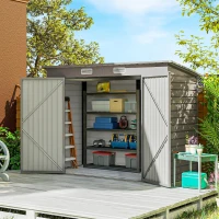 Outsunny 3.7 x 7.9ft Galvanised Steel Shed, with Latched Door and Padlock - Light Grey(m-3)