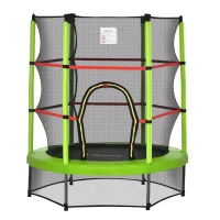 HOMCOM Tappeto Elastico per Bambini da 3 Anni senza Molle con Rete di Protezione Φ140cm, Nero Verde(m-1)