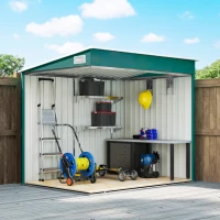 Outsunny Capanno Attrezzi in Metallo 1.5x2m con Base, Porta Scorrevole e Tetto Inclinato, Verde(m-9)
