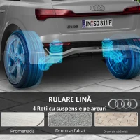 AIYAPLAY Mașină electrică pentru copii sub licență Audi Q8 e-tron Sportback 12V, telecomandă, faruri, muzică, claxon, 3-4 ani, Gri(m-4)