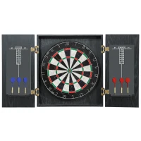 SPORTNOW Cible de Fléchettes en Sisal avec Cabinet, 6 Fléchettes Pointe Acier et 2 Tableaux de Score, 100x55x9cm, Noir(m-1)