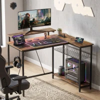 HOMCOM Reversible 'L' LED Light Gaming/Work Desk - Rustic Brown(m-9)