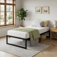 HOMCOM 3ft Single Bed Frame with Underbed Storage and Steel Slat Support, 32.5 cm Height, Noise-Free, Black(m-9)
