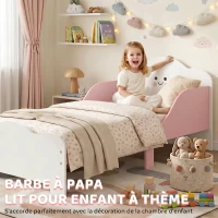 AIYAPLAY Lit enfant 70 x 140 cm, lit pour enfant avec barriere de securite et sommier à lattes en bois, rose (matelas non inclus)(m-4)
