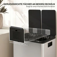 HOMCOM 2 x 28 L Doppelmülleimer, Pedalöffnung, leicht zu reinigen, Edelstahl, Kunststoff, Silber(m-5)