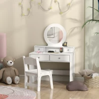 AIYAPLAY Kids Dressing Table Set Kids Make up Table with Stool and Mirror, Storage Drawers, Gift for Aged 3-8(m-10)