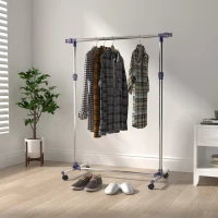 HOMCOM Portant à Vêtements, Tringle Réglable à Roulettes en Acier Inox, Charge Max. 25 kg, Argent(m-2)