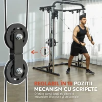 SPORTNOW Stație multifuncțională fitness 3 în 1 cu sistem reglabil de cabluri încrucișate, suport reglabil pentru genuflexiuni, bară pentru halteră, bară de tracțiuni(m-5)