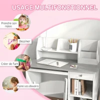 ZONEKIZ Bureau enfant avec chaise ergonomique avec clavier coulissant tiroir niches et étagères ouvertes 90 x 45 x 90 cm gris(m-5)