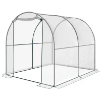 Outsunny Walk-in Polytunnel Greenhouse with Roll-up Door Transparent Tunnel Greenhouse with Steel Frame and PVC Cover, 2.5 x 2m(m-10)