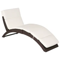 Outsunny Folding Sun Lounger, PE Rattan Garden Lounger Chair with Soft Padded Cushion, Ergonomic Curved Design Sun Bed for Balcony, Garden, Brown(m-1)