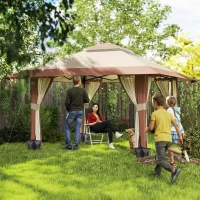 Outsunny Tonnelle pliante barnum parois en filet et protection UV50+ hauteur réglable et double toit sacs de lestage 4x4m beige(m-10)