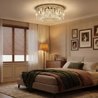 HOMCOM Crystal Chandeliers with 160 Crystal Pendants, 6-Light Ceiling Light for Living Room, Bedroom Dining Room, Silver Tone(m-10)