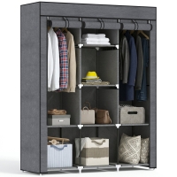 HOMCOM Armoire penderie multi-rangement - 8 étagères, 2 barres - non tissé gris