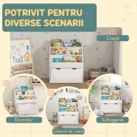 AIYAPLAY Bibliotecă pentru copii cu vârsta între 3-8 ani, cu 3 rafturi și sertar inferior, din MDF, 62,5x30x70 cm, alb(m-7)