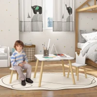 AIYAPLAY Set Tavolo e 2 Sedie per Bambini con Schienale a Corona, Età 3-6 Anni, Bianco(m-2)