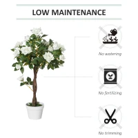 Outsunny Artificial Plants White Rose Floral in Pot, Fake Plants for Home Indoor Decor, 90cm(m-5)