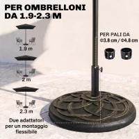 Outsunny Base per Ombrellone in Resina 19kg con Decorazioni e Accoppiatore, Antiruggine, Φ54.5cm, Bronzo(m-4)