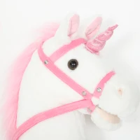 AIYAPLAY Unicorn Stick Horse with Wood Wheels, Real Pony Neighing and Galloping Sounds, Grip Handle, 95 cm, White(m-12)