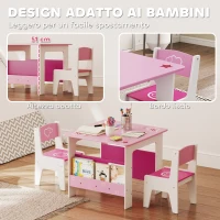 AIYAPLAY Set Tavolo con 2 Sedie per Bambini 3-8 Anni, Tavolino con Scaffale in Legno MDF con Disegni a Cuori, Rosa(m-6)