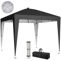 Outsunny Gazebo 3x3 m Pieghevole ad Altezza Regolabile con Luce Centrale e Telecomando, in Metallo e Poliestere, Nero(m-11)